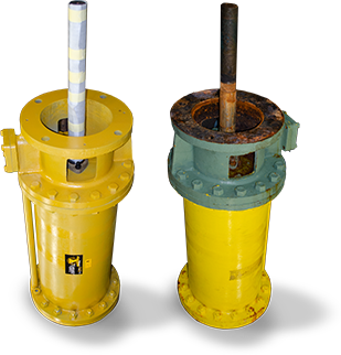 Two yellow cylinders, the left is damaged and the right has been repaired